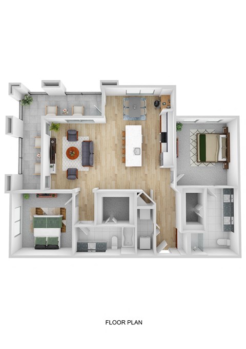 Floor plan for 2 beds, 2 baths, 1264 sqft